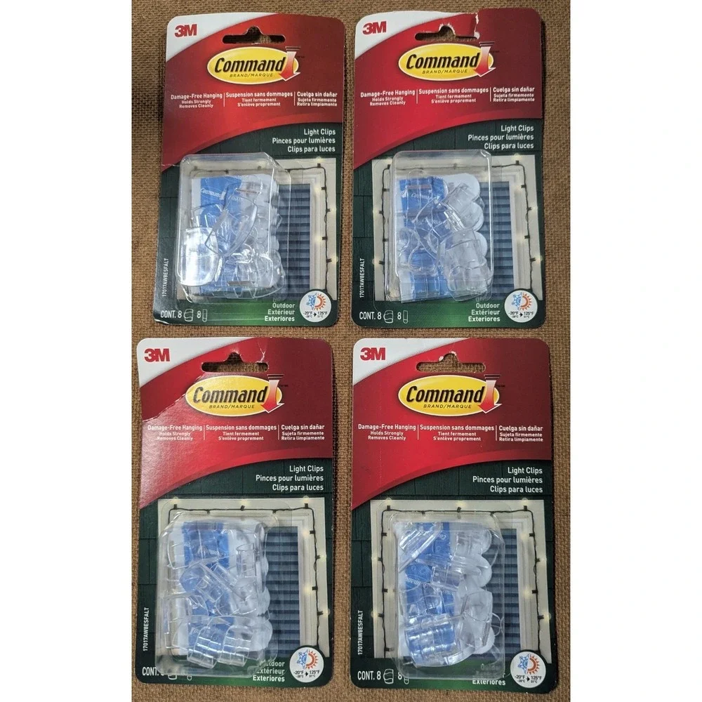 Lot Of 4 Command Light Clips‎ (8 Clips Per Pk), Damage Free Hanging